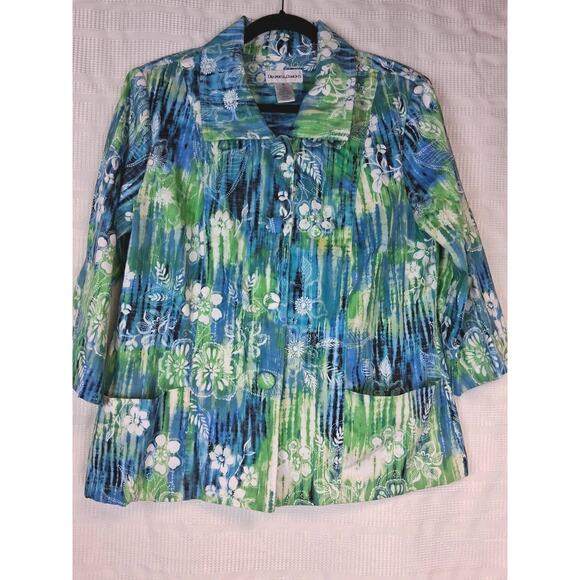 Drapers and Damons Floral Light Jacket 3/4 Sleeves Petite XL Button - Picture 2 of 5